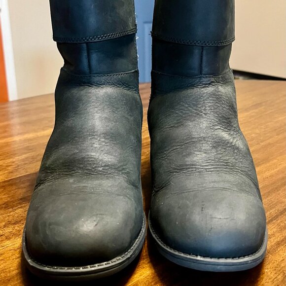 UGG Wilcox Water Resistant Black Leather Wool Lining Biker-Style Boots Size 7 - Picture 3 of 7